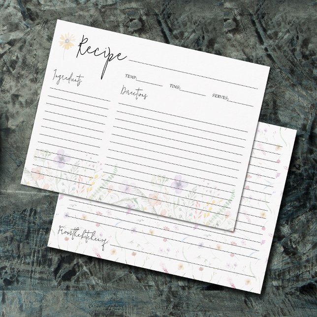 Dainty Wildflowers Bridal Shower Recipe Cards (Dainty wildflowers bridal shower recipe cards 4.25" x 5.5")