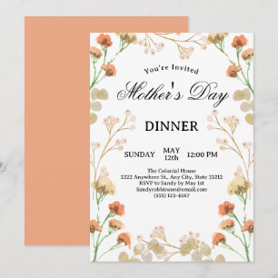 Dainty Wildflowers White Mother's Day Dinner Invitation