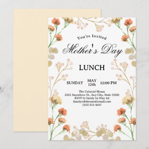 Dainty Wildflowers White Mother's Day Lunch Invitation