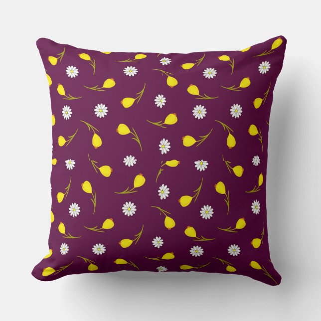 Dainty Yellow Floral Repeat Pattern Art Cushion (Front)