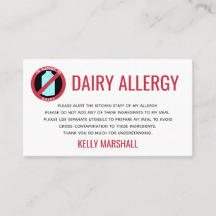 Dairy Allergy Alert Restaurant Chef Card