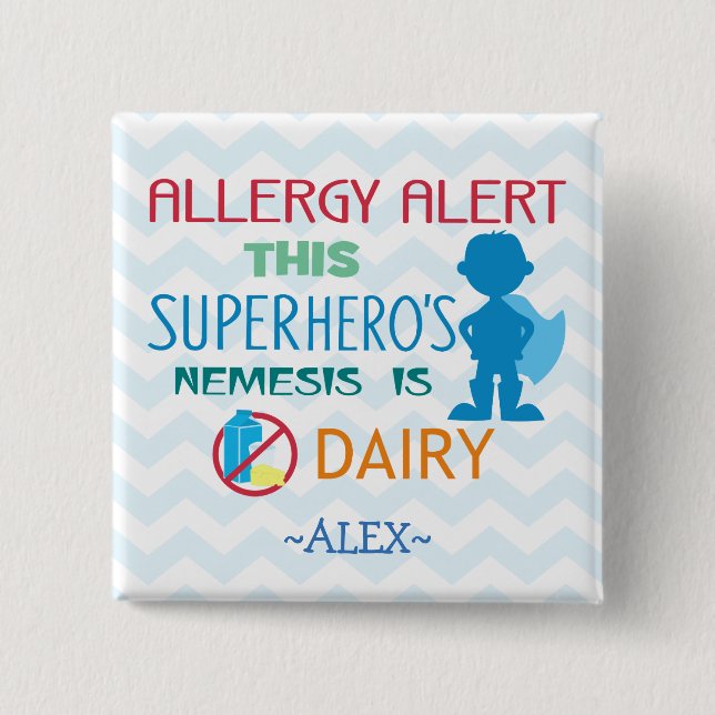 Dairy Allergy Alert Superhero Boy Button (Front)