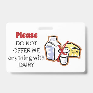 Dairy Allergy Badge - Customise Emergency Info ID Badge
