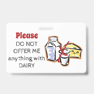 Dairy Allergy Badge - Customise Emergency Info ID Badge