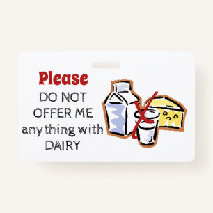 Dairy Allergy Badge - Customise Emergency Info ID Badge