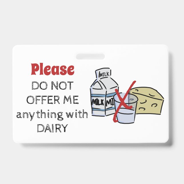 Dairy Allergy Badge - Customize Emergency Info ID Badge (Front)