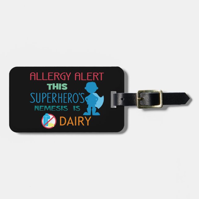 Dairy Allergy Boy Superhero Alert Tag Epinephrine (Front Horizontal)