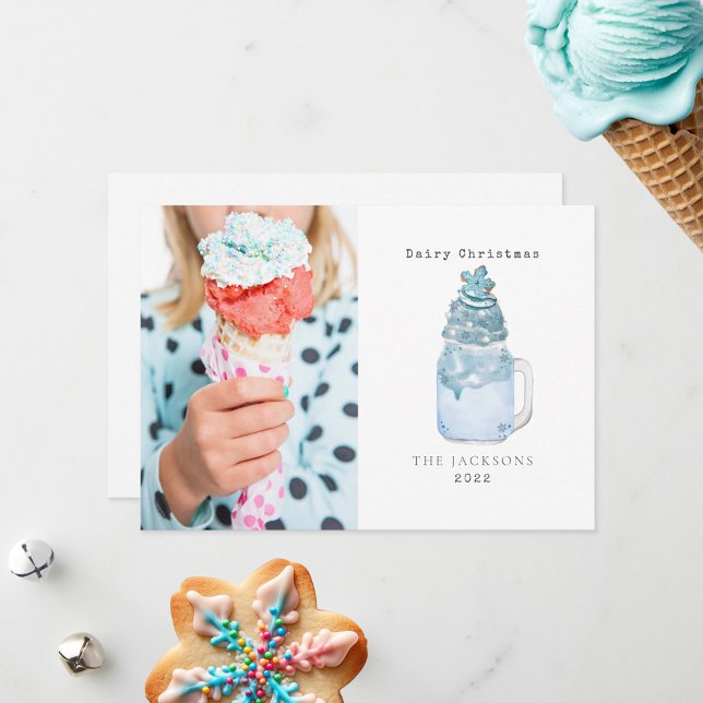 Dairy Christmas Blue Snowflake Milkshake Holiday Card (Creator Uploaded)