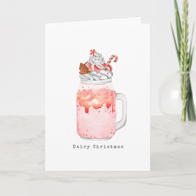 Dairy Christmas Peppermint Mason Jar Milkshake   Holiday Card (Front)