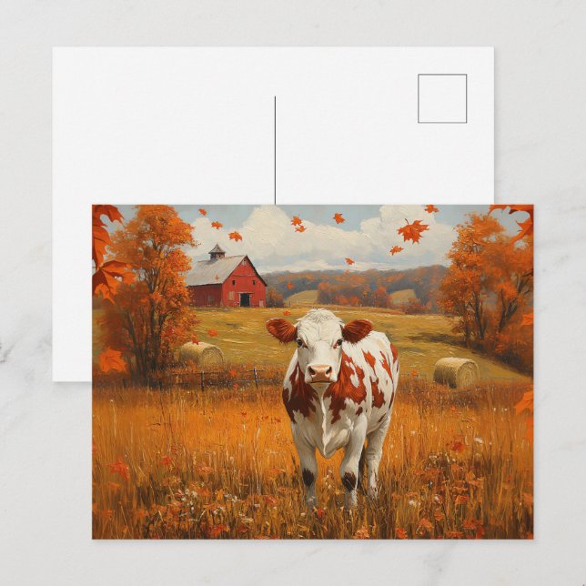 Dairy Cow Autumn Farm Landscape Postcard (Front/Back)