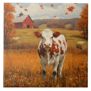 Dairy Cow Autumn Farm Landscape Tile