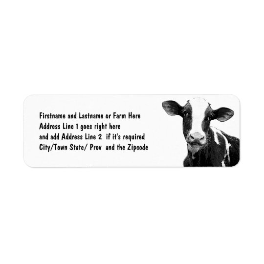 Dairy Cow - Black and White Dairy Calf Return Address Label