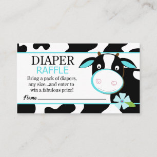 Dairy Cow Farm Baby Shower Diaper Raffle - Blue Enclosure Card