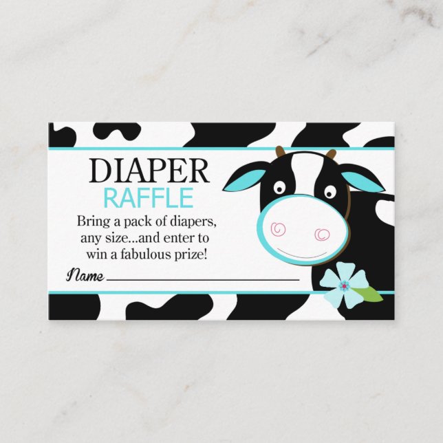 Dairy Cow Farm Baby Shower Diaper Raffle - Blue Enclosure Card (Front)