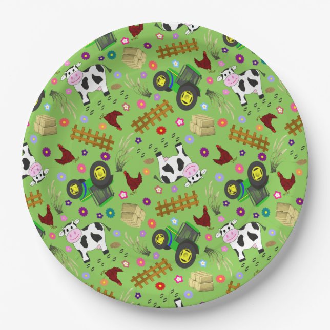 Dairy Cow Farmyard Scene Paper Plate (Front)