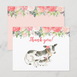 Dairy Cow Floral Peony Thank you notes Invitation