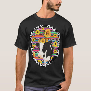 Dairy Cow Heifer Mum Farming Serape Leopard Sunflo T-Shirt