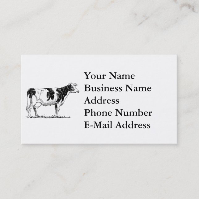 Dairy Cow Holstein Fresian Pencil Drawing Business Card (Front)