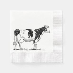 Dairy Cow Holstein Fresian Pencil Drawing Napkin