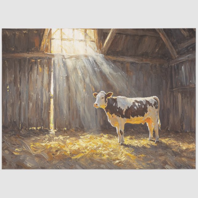 Dairy Cow in a Barn Rustic Farm Decoupage Tissue Paper (Front)