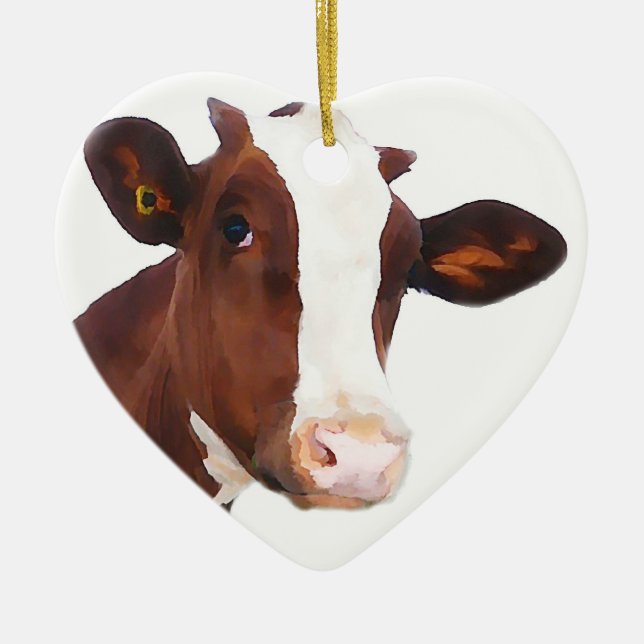 Dairy Cow -  Painted Brown & White Holstein Ceramic Tree Decoration (Front)
