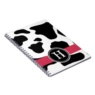 Dairy Cow Pattern with Red Monogrammed Notebook