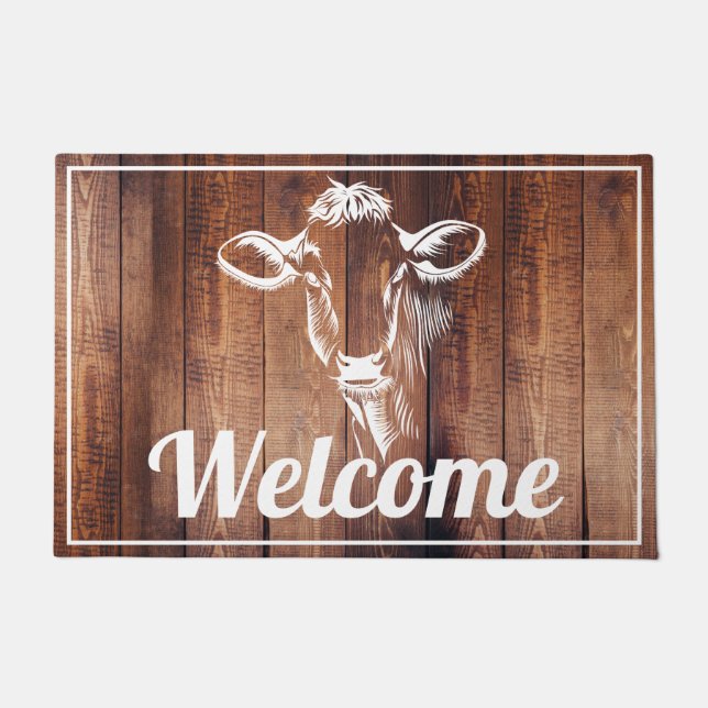 Dairy Cow Rustic Barn Wood Planks - Personalised Doormat (Front)