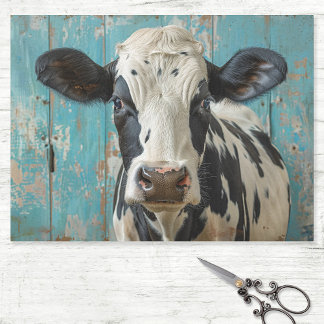 Dairy Cow Rustic Blue Wall Decoupage Tissue Paper