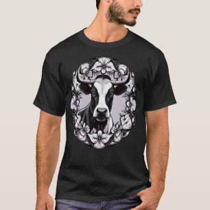 Dairy Cow Surrounded By A Wreath Of Wood Violet Ta T-Shirt