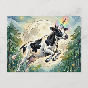 Dairy Cow Unicorn and the Moon Postcard