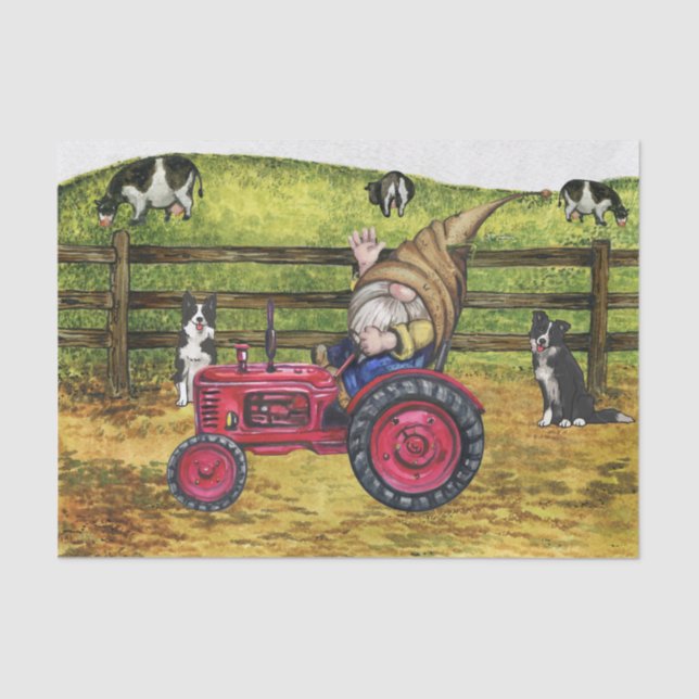 Dairy Farmer Country Gnome Tractor Landscape Tissue Paper (Front)