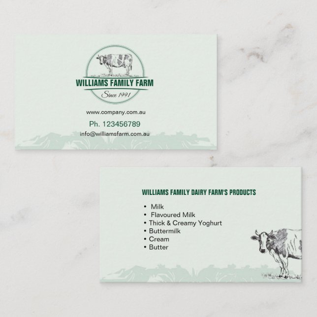 Dairy Farms, cattle, agriculture,  Business Card (Front/Back)