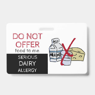 Dairy Food Allergy Alert Label ID Badge