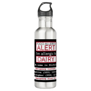 Dairy Food Allergy Alert Label Water Bottle