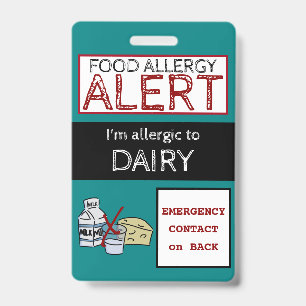 Dairy Food Allergy Alert Teal Label ID Badge