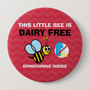 Dairy Free Bee Personalised Allergy Alert 10 Cm Round Badge