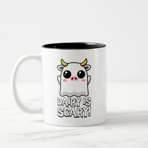 Dairy Is Scary! Cute Lactose Ghost Cow Pun Two-Tone Coffee Mug