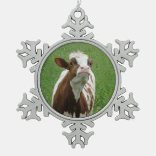 Dairy Milk Cow on the Farm Snowflake Pewter Christmas Ornament