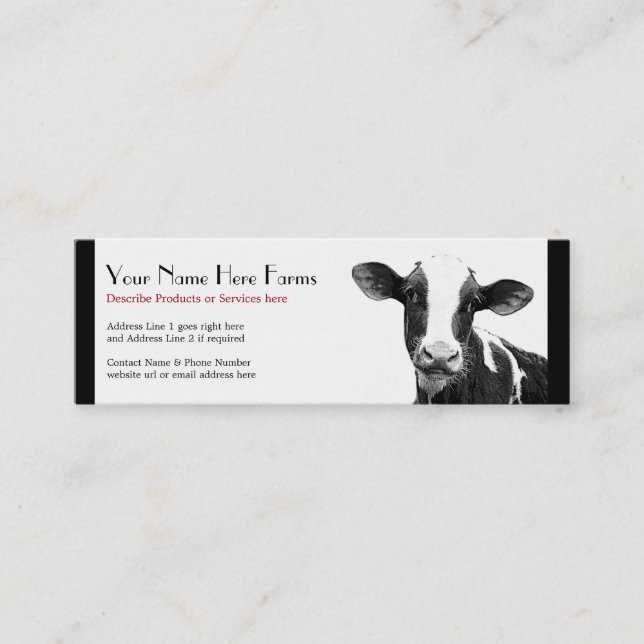 Dairy or Holstein Cattle Ranch Mini Business Card (Front)