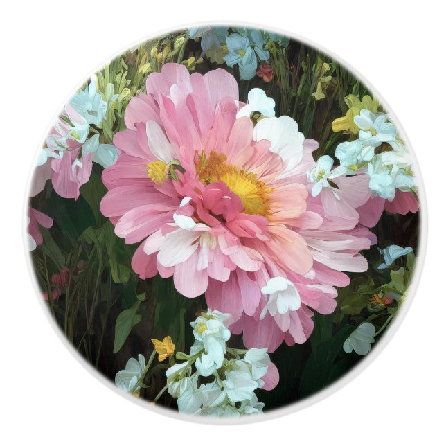 Daisey in Pink Ceramic Knob (Front)