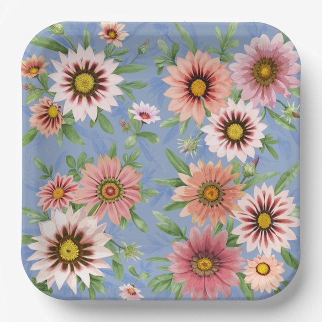 Daisies All Over Pretty Floral Botanical Art Paper Plate (Front)