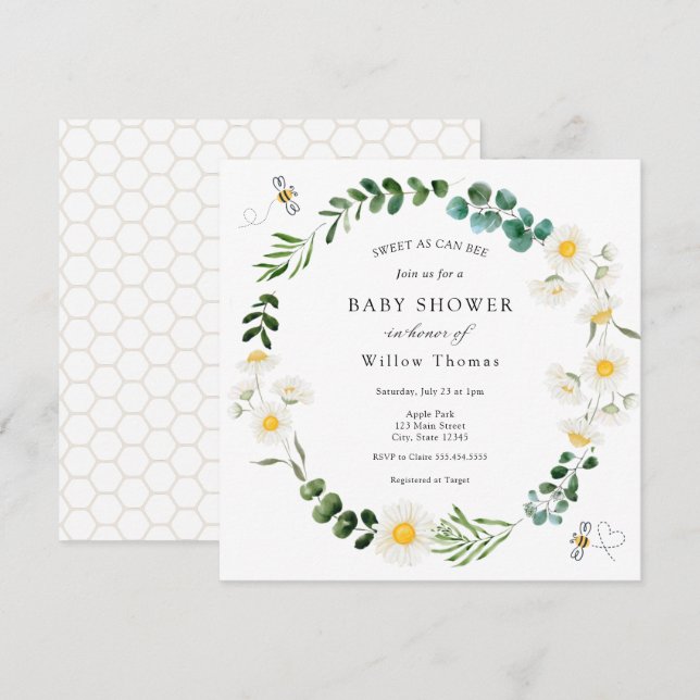 Daisies and Bees Baby Shower Invitation (Front/Back)