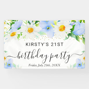 Daisies and Blue Flowers Birthday Welcome Banner