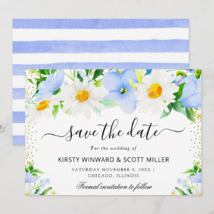 Daisies and Blue Summer Flowers Wedding Save The Date