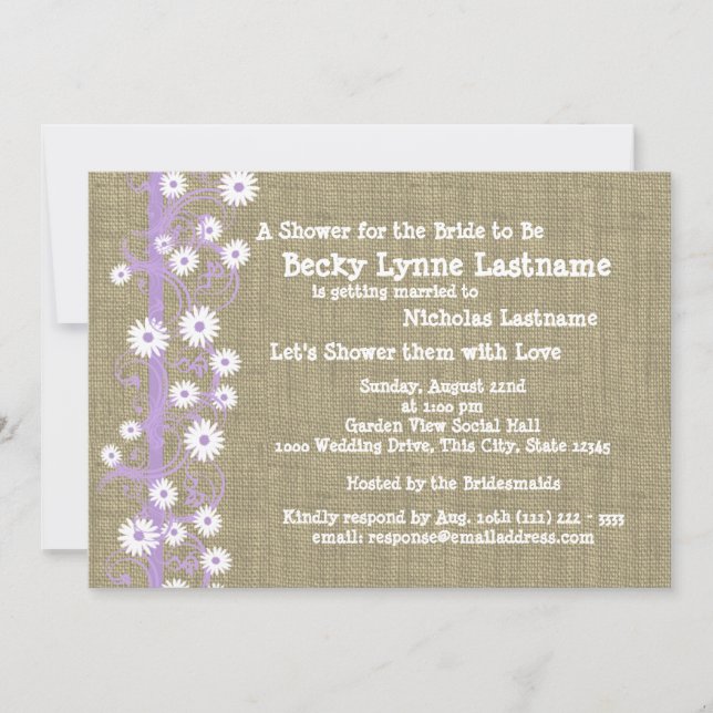 Daisies and Burlap Purple Bridal Shower Invitation (Front)