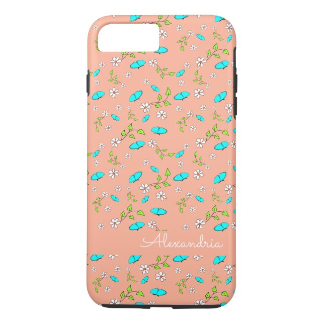 Daisies and Butterflies Coral & Turquoise Case-Mate iPhone Case (Back)