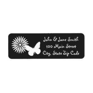 Daisies and Butterflies in Black Address Label