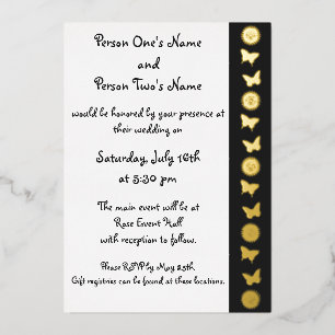 Daisies and Butterflies in Black Foil Invitation