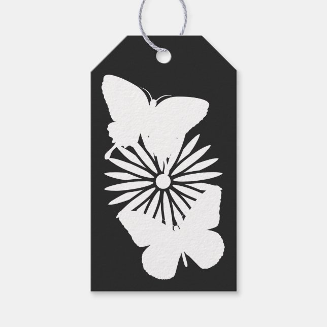 Daisies and Butterflies in Black Gift Tag (Front)