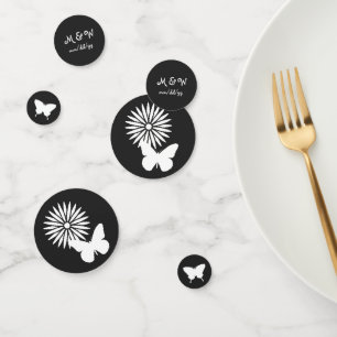 Daisies and Butterflies in Black Table Confetti